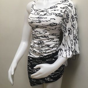 Bebe one shoulder bell sleeve dress